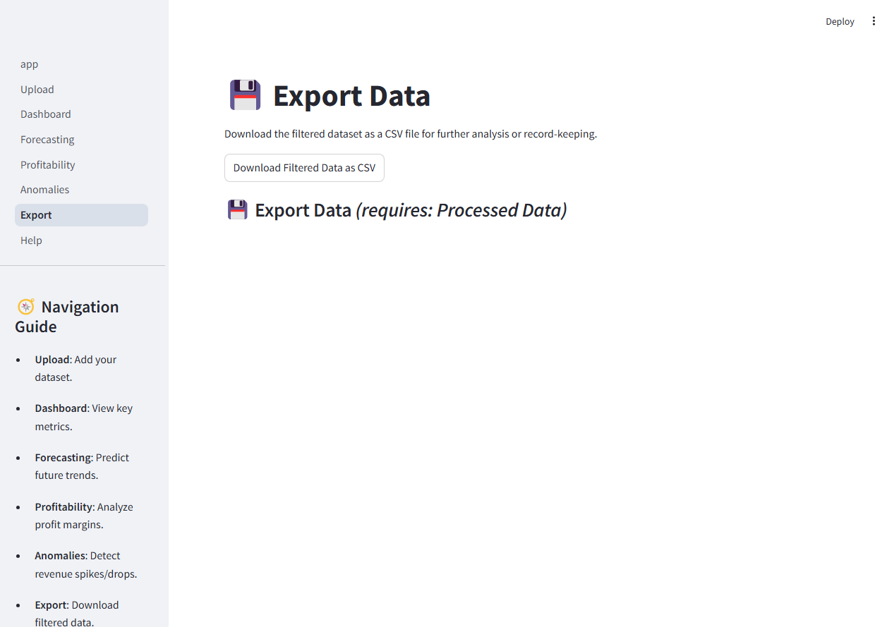 Data export functionality allowing users to download forecasts and analysis results