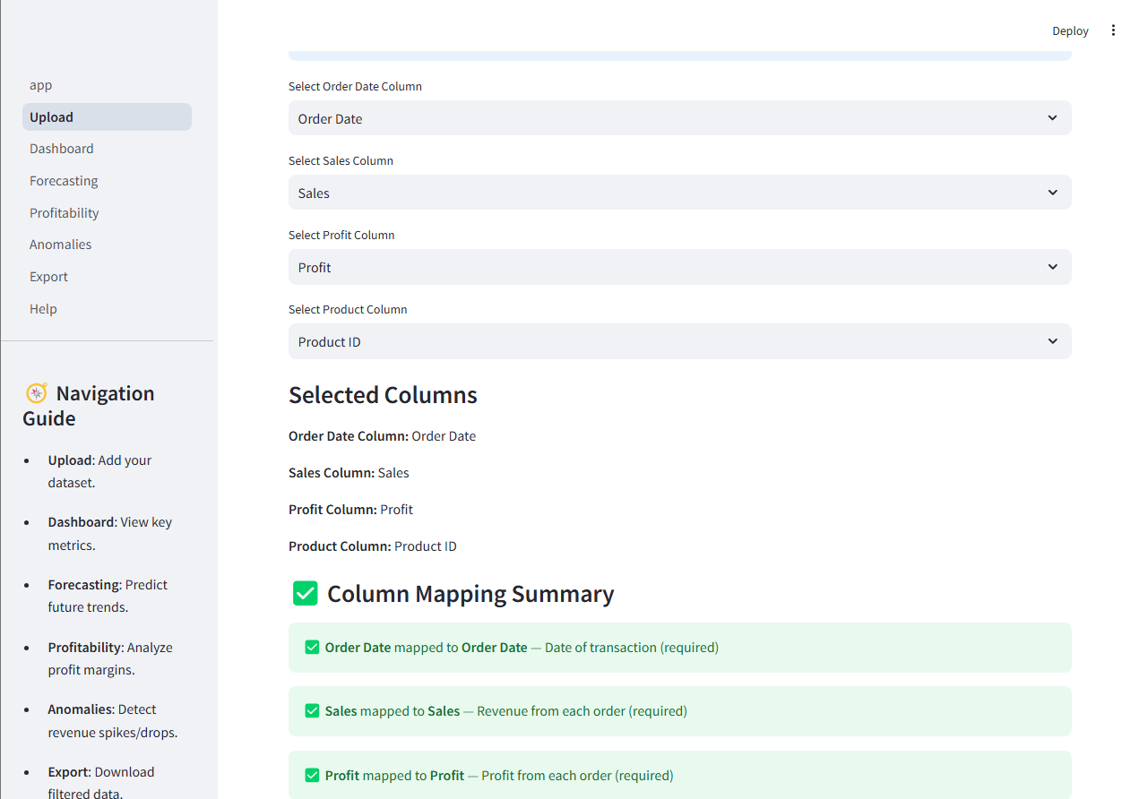File upload process with data validation and preview features
